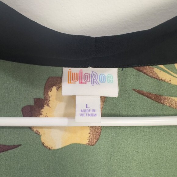 LuLaRoe Womens Floral Print Kimono Cardigan Green/Black Trim Size L Open Front - Picture 6 of 11